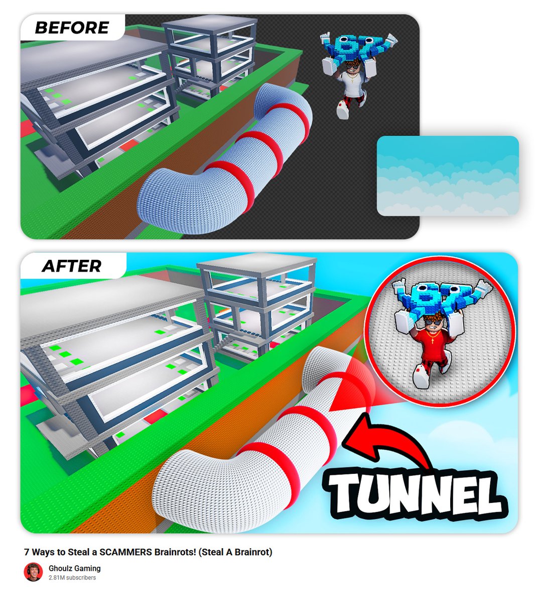 easkateconcepts's tweet image. Steal A Brainrot thumbnail for @GhoulzOfficial!

before &amp;amp; after✏️

#robloxart