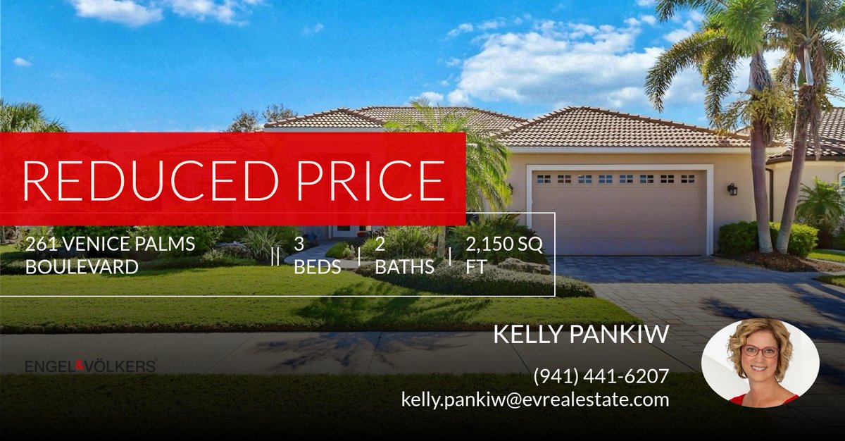 K17pankKelly's tweet photo. 📍 Reduced Price 📍 This recently reduced home at 261 Venice Palms Boulevard in Venice won't last long, so, don't wait to set up a showing! Reach out here or at (941) 441-6207 for more information!

Kelly Pankiw
Real Estate Advis... https://t.co/w9zU4hQaZc https://t.co/vtZ4y3X2Id