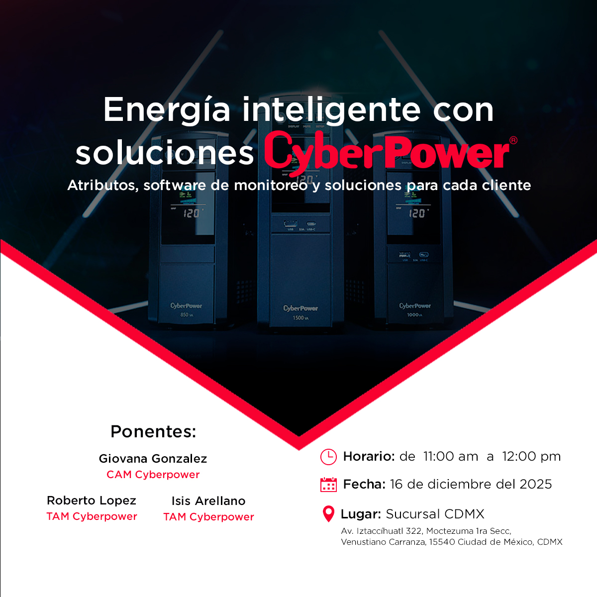 ⚡ ¡La energía se enciende en CDMX!
Este 16 de diciembre, asiste al taller de <a href="/cyberpowermx/">CyberPower Systems México</a> y conoce soluciones que impulsarán tu negocio 💡

📲 Regístrate aquí 👇
eventbrite.com/e/energia-inte…

#Capacitación #CanalTIC #CyberPower #PCH
