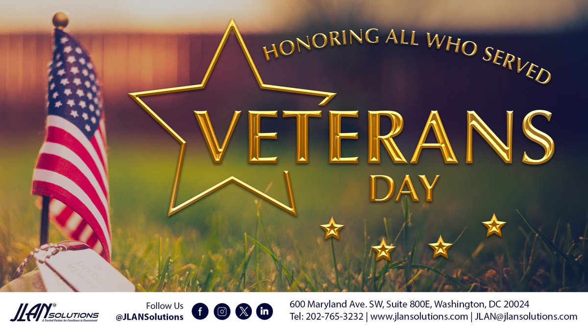 This #VeteransDay, JLAN Solutions proudly honors the brave men and women who have served our nation with unwavering dedication. To all Veterans and their families, thank you for your service, your strength, and your enduring commitment.

#HonorOurHeroes #ThankYouVeterans