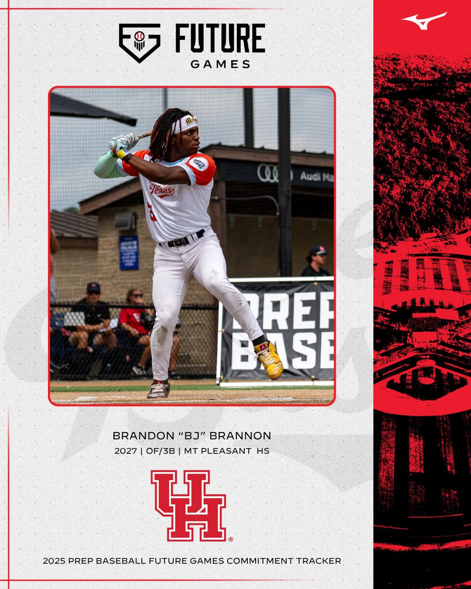 #𝐏𝐁𝐅𝐆𝟐𝟓: 𝐂𝐨𝐦𝐦𝐢𝐭𝐦𝐞𝐧𝐭 𝐔𝐩𝐝𝐚𝐭𝐞 👏

+ '27 OF/3B Brandon "BJ" Brannon (<a href="/bjbrannon27/">Brandon “Bj ” Brannon</a> | <a href="/MP_Tigers_BB/">Mount Pleasant Baseball</a>) has committed to <a href="/UHCougarBB/">Houston Baseball</a> 

Brannon represented Texas at the 2025 Prep Baseball Future Games as a member of Team North Texas. <a href="/prepbaseball/">Prep Baseball</a>

👤: