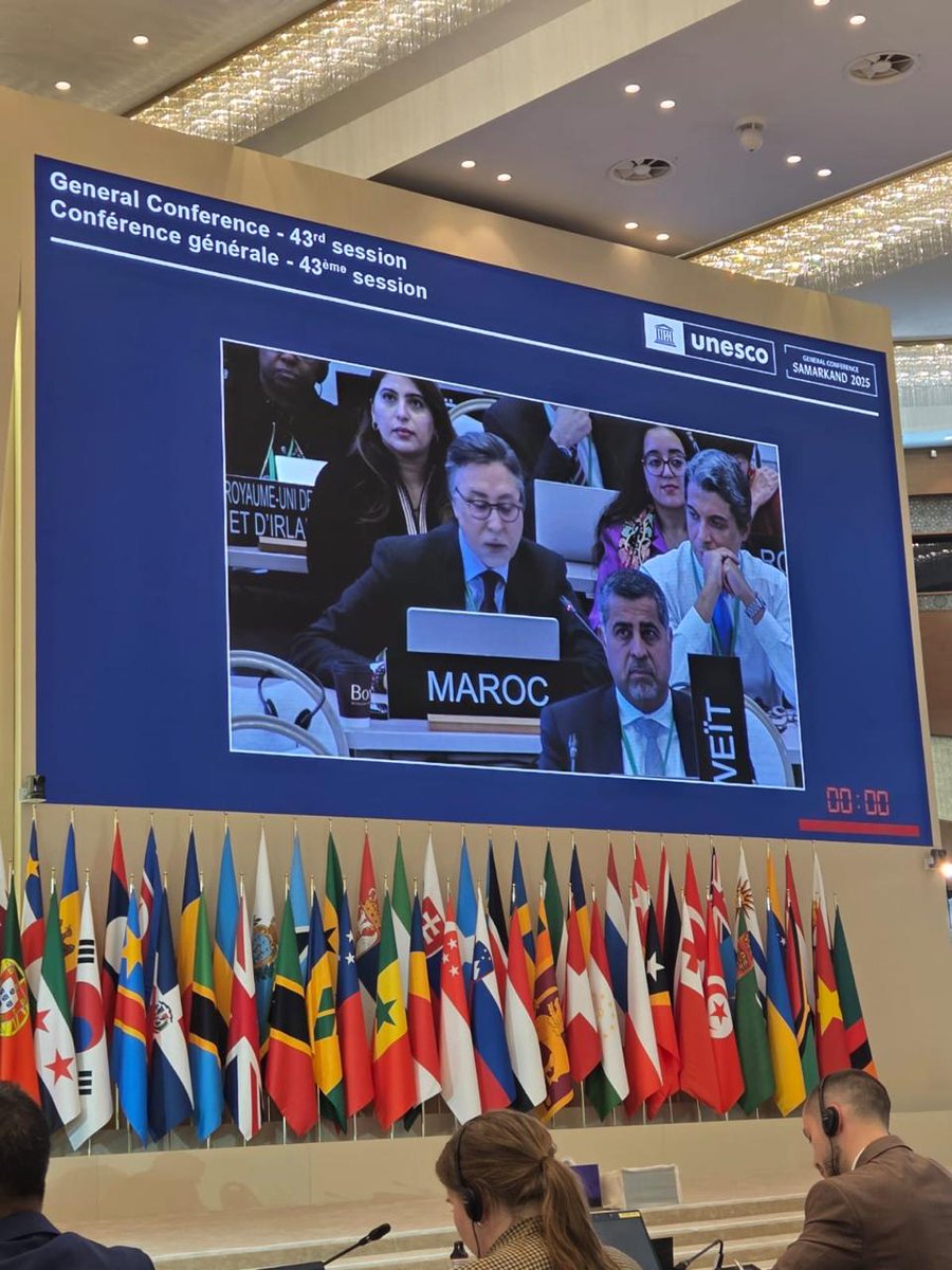 Le #Maroc salue l'élection de l'égyptien Khaled El Annany à la tête de l'<a href="/UNESCO_fr/">UNESCO en français</a>. 
Prenant la parole, au nom du Royaume après la prestation de serment du nouveau DG en #Ouzbékistan, l'Ambassadeur #Addahre l'a félicité, rappelant les défis auxquels est confrontée l'<a href="/UNESCO/">UNESCO 🏛️ #Education #Sciences #Culture 🇺🇳</a>.