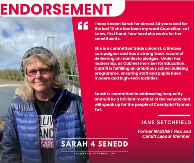 Merryse235's tweet photo. Proud to have the backing of Jane Setchfield in the Caerdydd Ffynnon Taf selection. Jane is as a teacher, trade unionist and of course stalwart campaigner (as well as a Springsteen fan!) known across Cardiff. 

Diolch @jsetch https://t.co/xDIeOTUxTB