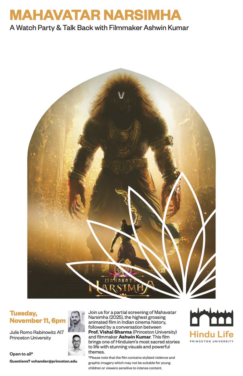 PrincetonHindu's tweet photo. 🦁 TODAY: MAHAVATAR NARSIMHA watch party and talk back with filmmaker ASHWIN KUMAR 🦁 - https://t.co/mnDnWSFXpN https://t.co/mFwmr55WV6