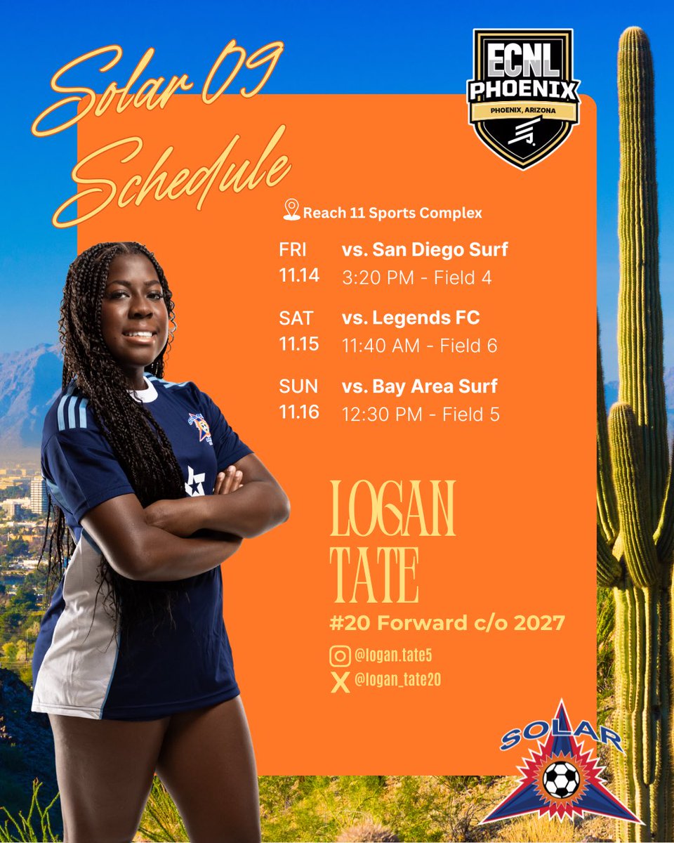 Logan_Tate20's tweet photo. Phoenix bound for the ECNL showcase! Ready to compete, represent, and hopefully connect with some coaches this weekend. β½οΈβοΈ
#ECNL #PhoenixShowcase
@Solar09gECNL @SolarSoccerClub
@LadyElkSoccer @BHSGAthletics
@PrepSoccerTX
@ImYouthSoccer @ImCollegeSoccer
@ECNLgirls @EcnlTexas https://t.co/0u2qoMRnZ1