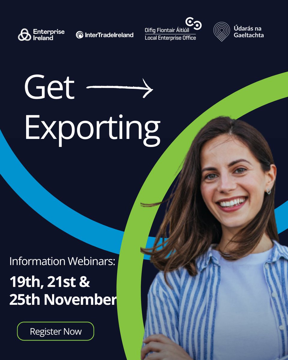 🌍 Thinking of taking your business global?

Join these Get Exporting Webinars and learn how to access new international markets, from logistics to marketing and compliance.

localenterprise.ie/Mayo/Training-…

#LEOMayo #GetExporting #SmallBusiness #IrishBusiness #Entrepreneurship #GoGlobal