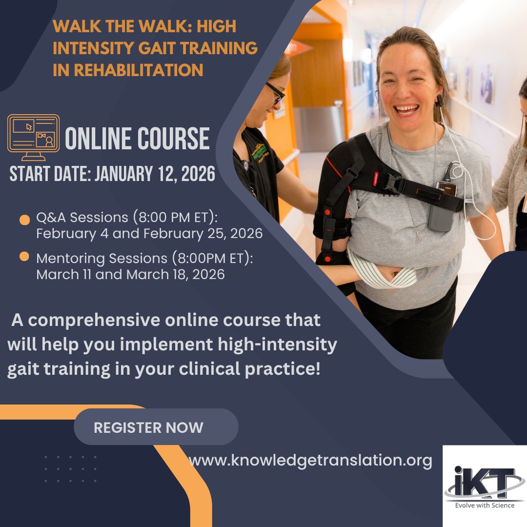 "Walk the Walk: High-Intensity Gait Training in Rehabilitation" launches on Jan 12, 2026! 🎉 

Get the details and download your brochure here: bit.ly/47tkmLd
#iKT #GaitTraining #Rehabilitation #OnlineCourse #PhysicalTherapy #WalkTheWalk #WTW