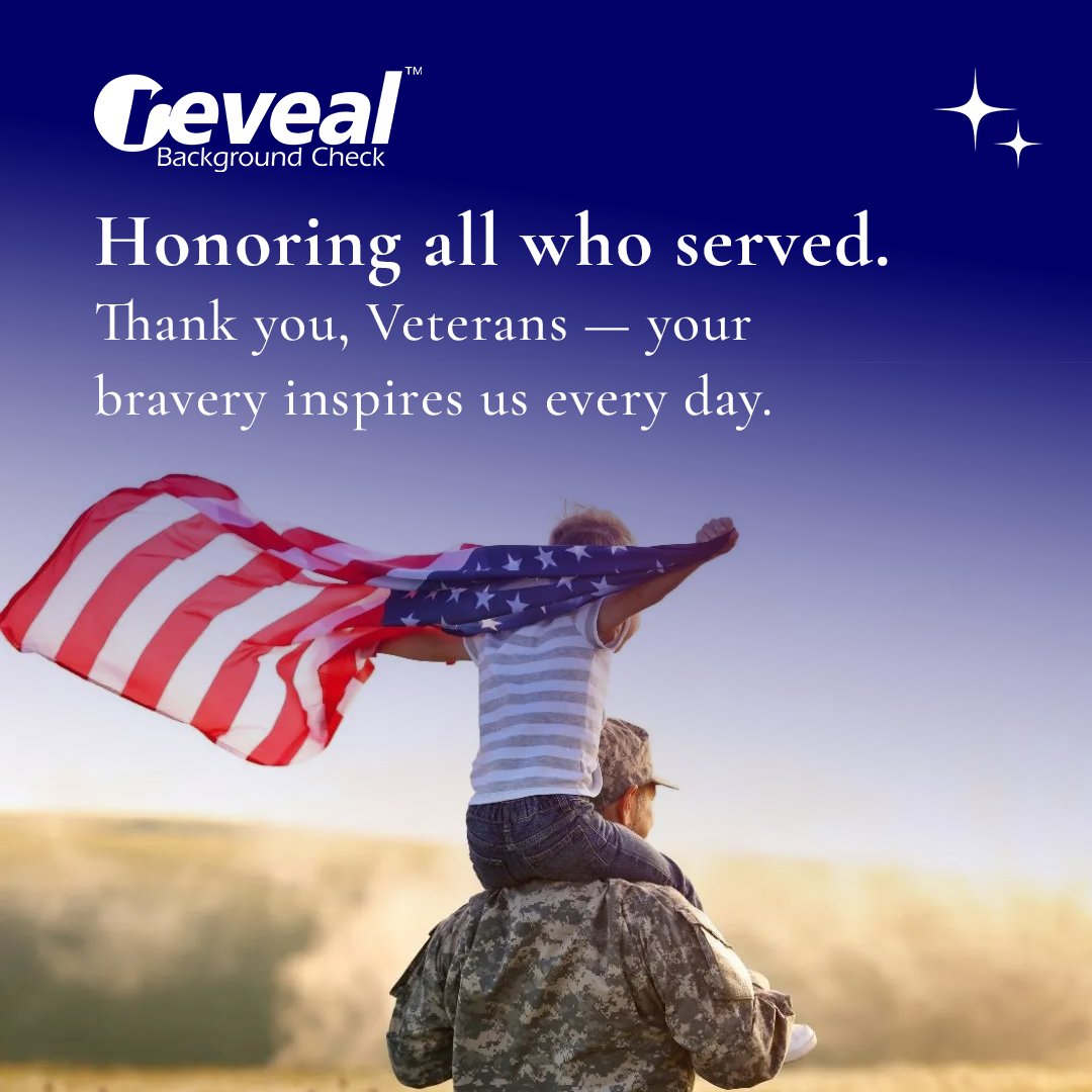📷 Honoring Those Who Served 📷

Today, Reveal Background honors the brave hearts who’ve stood in defense of our nation.

Visit us at revealbackground.com

#VeteransDay #RevealBackground #BackgroundScreening #screeningservices
