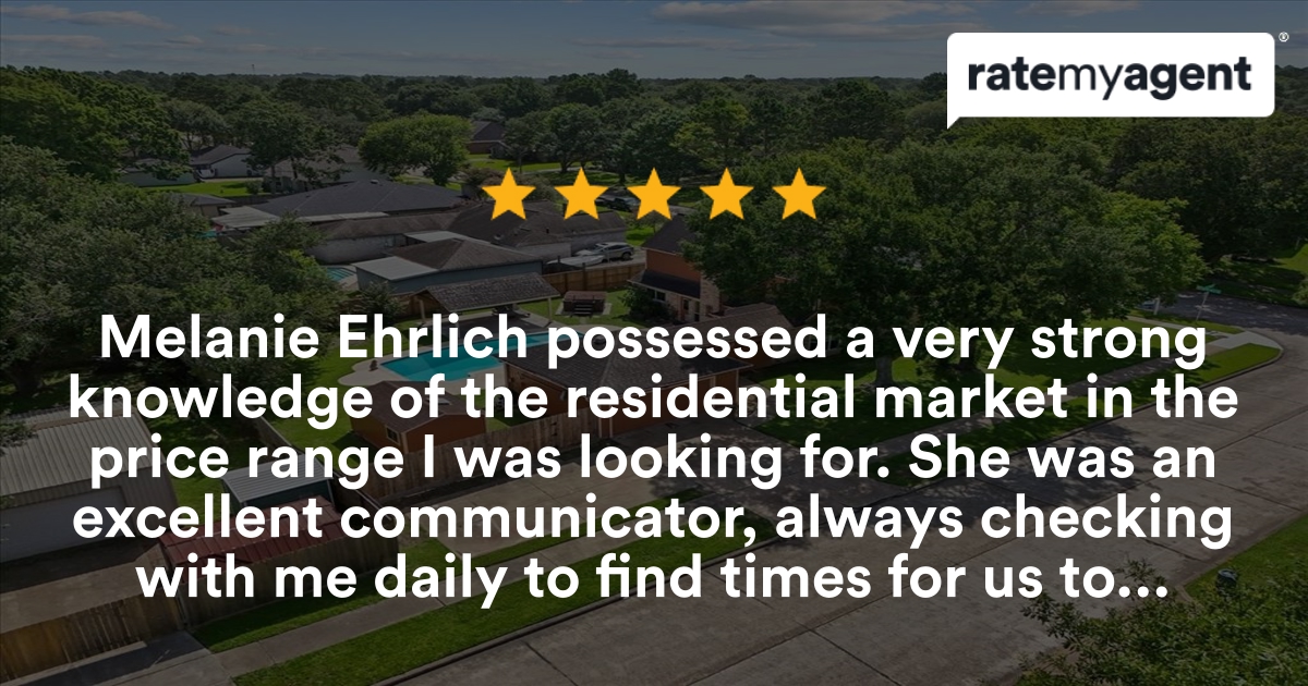 HomesWithMel's tweet photo. Testimonial Tuesday! :) 
My latest RateMyAgent review in Friendswood.
★★★★★🛌 4 🛀 3 🚘 2
https://t.co/OZBJnKftkV

...
#ratemyagent #realestate #Real_Broker_LLC #HomesWithMel https://t.co/1Vt69Qbray