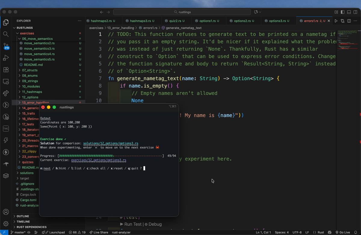 hey fellas,
instead of studying for endsem doing rustlings exercise since couple of days and yaa without ai its hard ,but we are 50 % of it