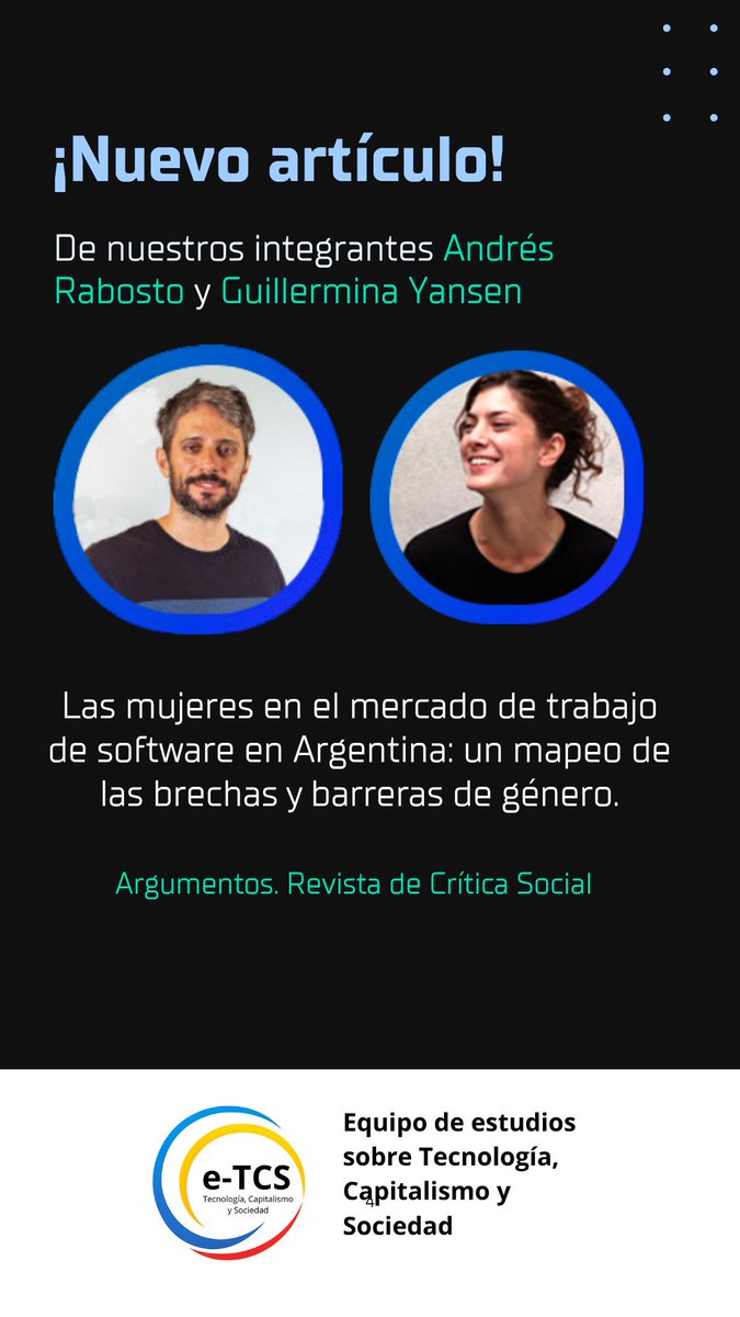 ¡Nuevas publicaciones del equipo!

👩‍🏫 ¿Qué implica educar en tiempos de IA generativa? revistas.uned.es/index.php/REEC…
🤖 ¿Cómo usan ChatGPT los estudiantes argentinos? publicaciones.sociales.uba.ar/index.php/argu…
💻 ¿Qué brechas de género atraviesan el sector software? publicaciones.sociales.uba.ar/index.php/argu…