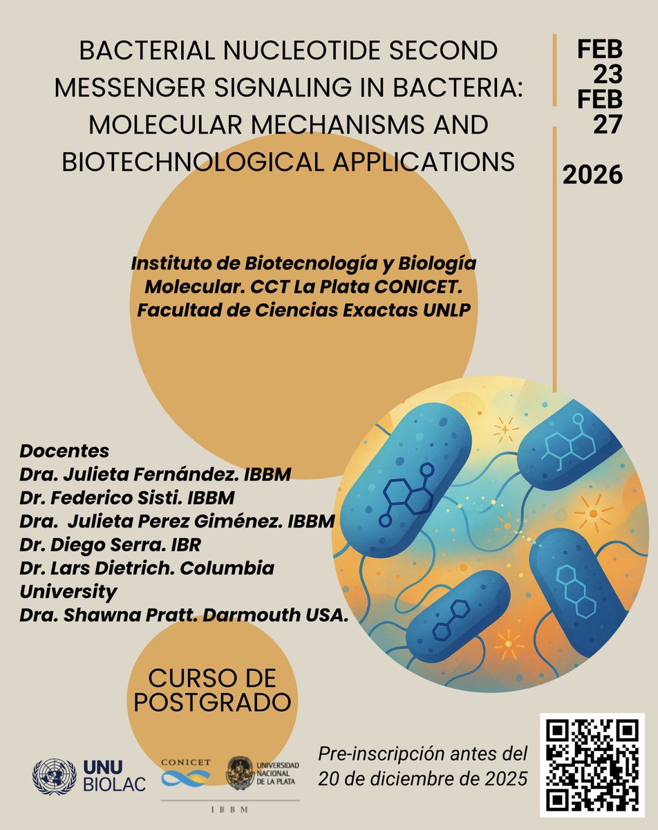 🚨 Applications now open!
Explore bacterial second messengers &amp; their biotechnological impact in our upcoming UNU-BIOLAC course in Argentina 🇦🇷
🔬 Hands-on labs + expert lectures
🌎 Open to MSc, PhD &amp; postdocs
📲 Details: unu.edu/biolac/announc…