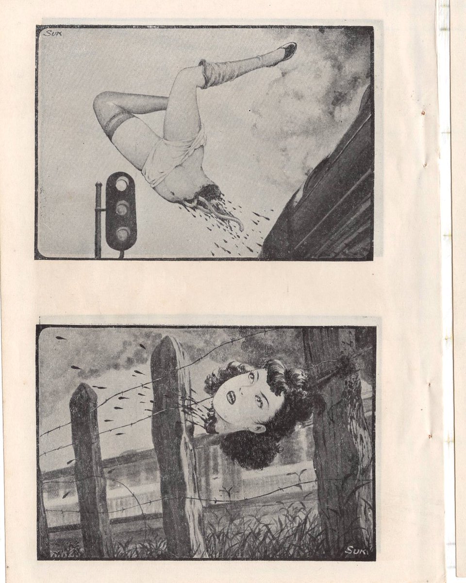objectfetishist's tweet photo. I found an amazing 1954 illustrated “EroGuro” comic about two women getting hit by a train.
Kazuhisa Hatatei - "Rekisatsu” (Run-over). Scanned by me. https://t.co/KJGQROa34K