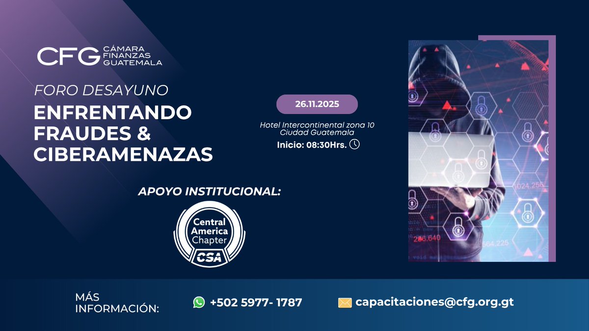 📢 Participa en el Foro Desayuno “Enfrentando Fraudes &amp; Ciberamenazas”
Un encuentro clave para el sector financiero donde abordaremos estrategias y herramientas para hacer frente a los desafíos actuales en materia de ciberseguridad y prevención de fraudes.

🤝 Agradecemos el