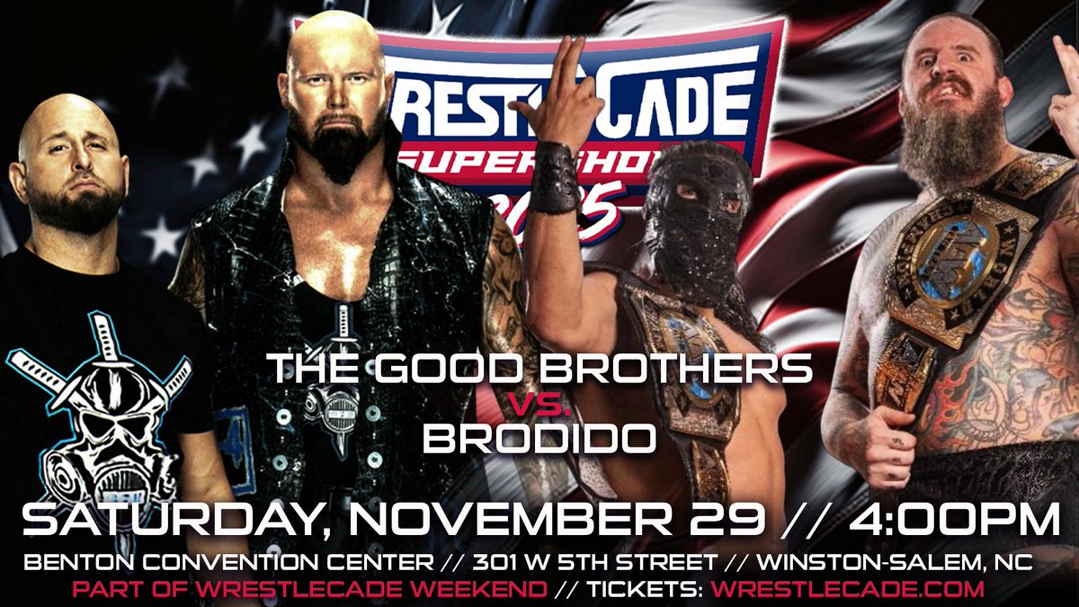 BRODIDO IN THE INDIES. 🔫⛓️

WrestleCade announced The Good Brothers vs Brodido for November 29 in Winston-Salem, North Carolina!