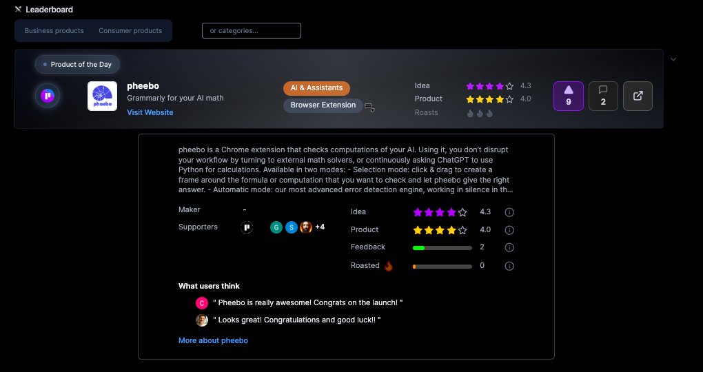 pheeboapp's tweet image. pheebo is Product of the Day on @MicroLaunchHQ
check it out: microlaunch.net
#ProductOfTheDay #StartupLaunch #MicroLaunch #ChatGPT #MathErrorAlert