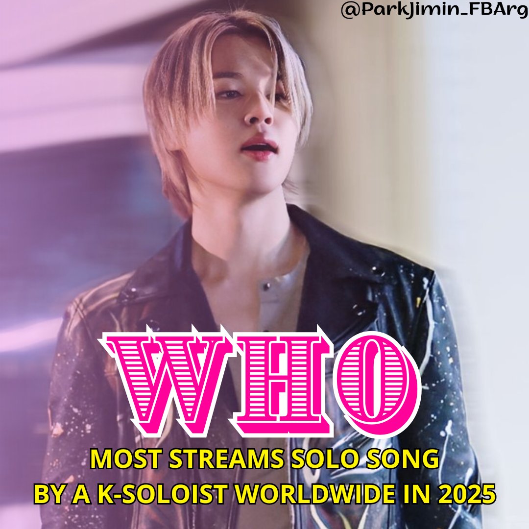 📊|| Who de Jimin se convirtió en la canción en solitario de un artista de K-Pop más escuchada en el mundo en 2025. 

🔸 También es la canción más escuchada entre los artistas masculinos de K-Pop y la tercera canción de un artista de K-Pop con más reproducciones.

¡Felicidades,