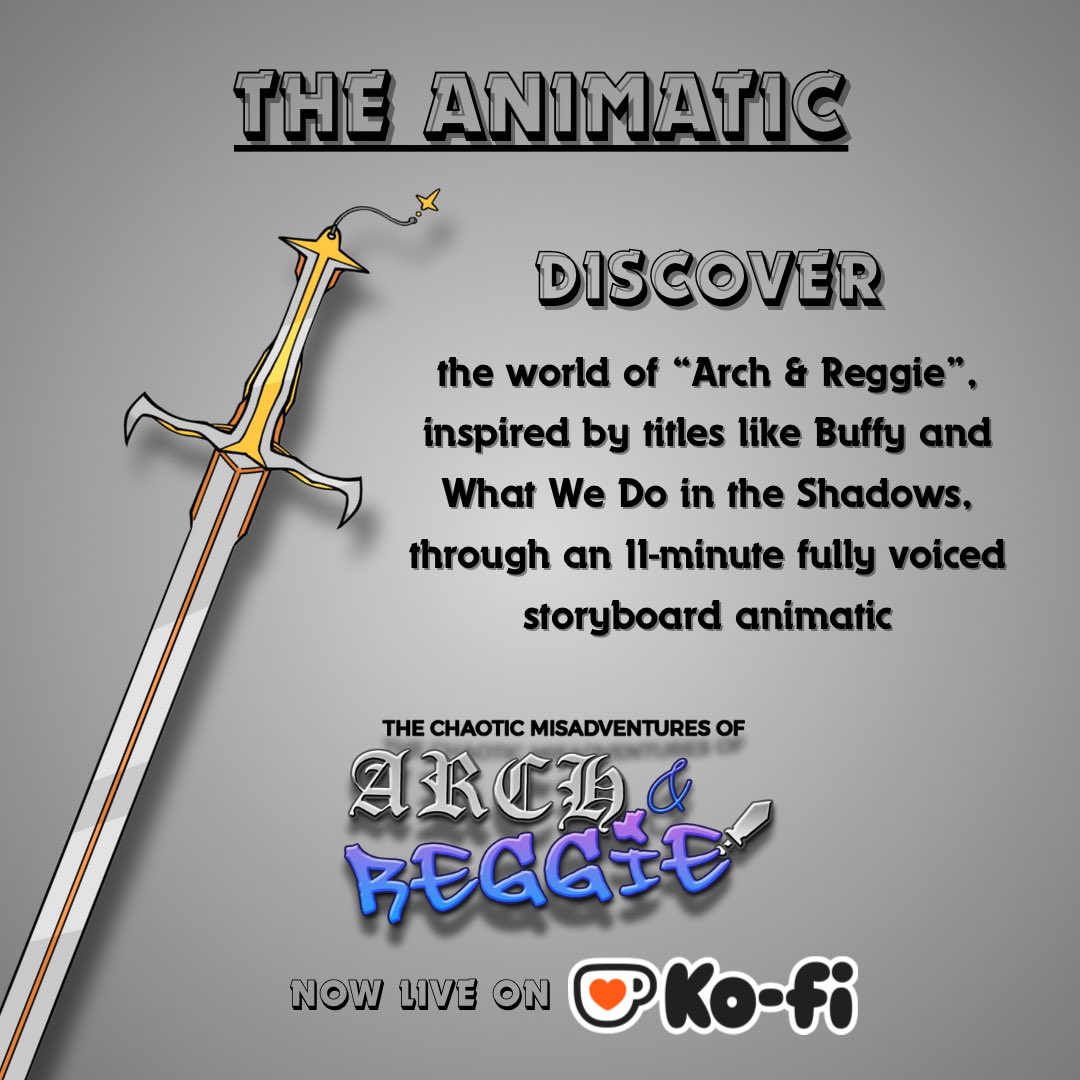 ChaoticFableEnt's tweet image. 🗡️✨Now LIVE on Ko-fi!✨🗡️ 

Follow a nerdy actress and her posh talking sword as they go on wacky, bizarre adventures to defeat the Ivory Witch in The Chaotic Misadventures of Arch &amp;amp; Reggie! 

#ArchandReggie #indieanimation #kofi #fantasy #comedy #geek #animation #blerd