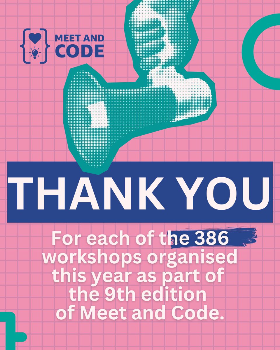 MeetAndCode's tweet image. 💙 386 workshops.
💡 9th edition.
🌍 Countless ideas, smiles, and “aha!” moments.

Thank you to everyone who made this year’s #MeetAndCode possible! 🙌

#DigitalSkills #CodingForGood #TechForAll
