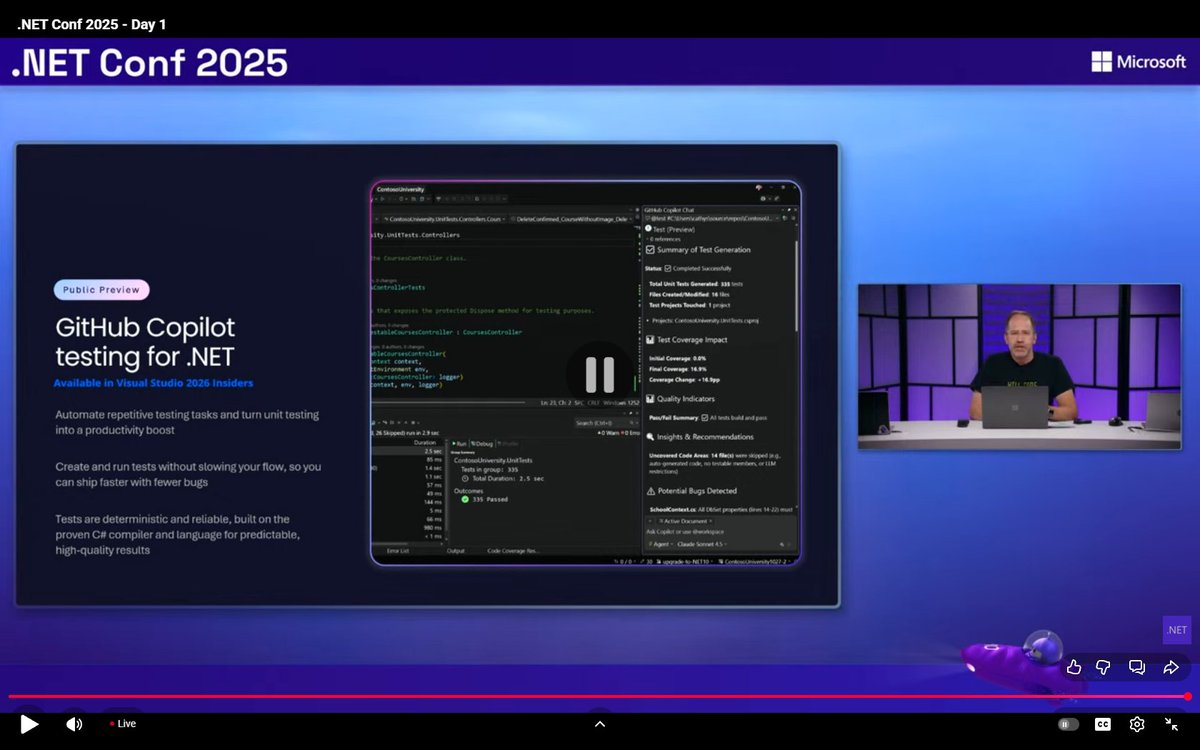 dotnetcore's tweet image. A GitHub AI Agent for creating unit tests for legacy c# code is coming.  Great use for an AI agent.
#dotnetconf