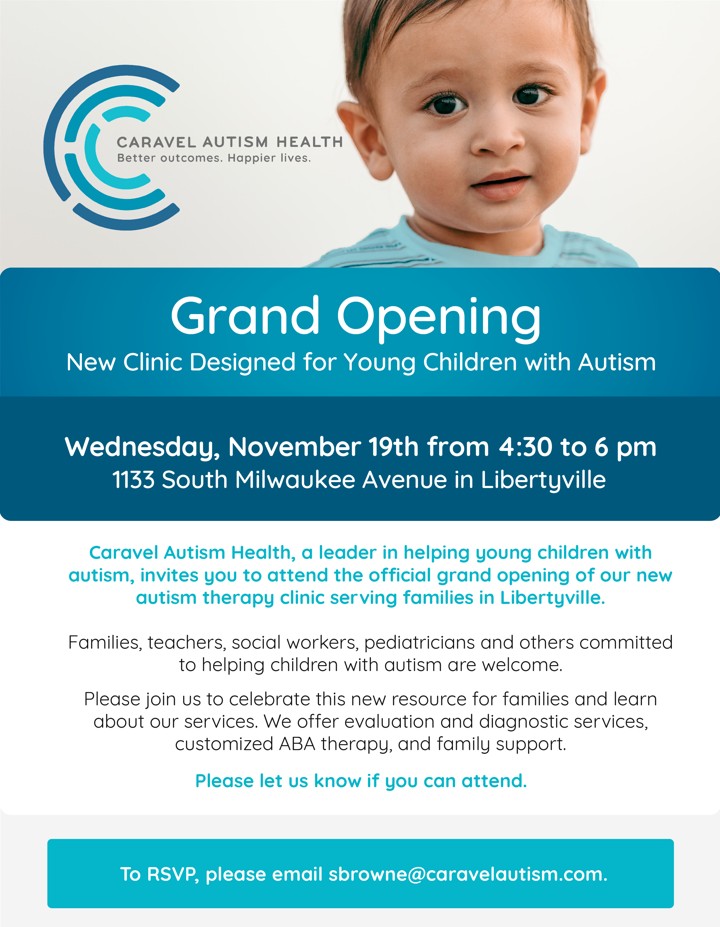 CaravelAutism's tweet image. ✨ We’re opening soon in Libertyville! ✨

Caravel Autism Health is excited to celebrate the grand opening of our newest clinic, designed to help young children with autism thrive. 💙

Join us on Wednesday, November 19th from 4:30–6:00pm at 1133 South Milwaukee Avenue for our…
