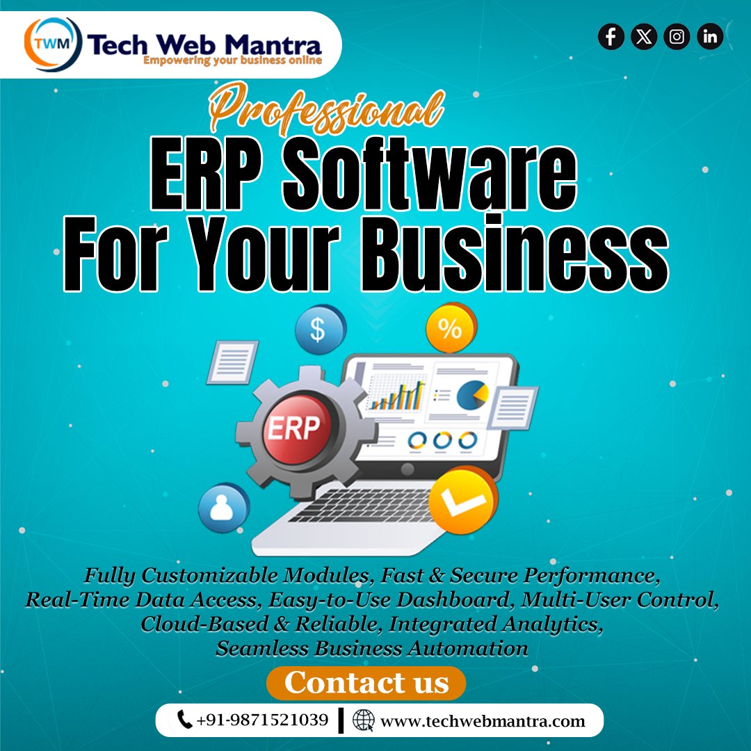 techwebmantra2's tweet image. Simplify your business with Tech Web Mantra’s ERP Software!
Manage data in real-time, automate operations &amp;amp; boost productivity.
Customizable | Secure | Cloud-Based | Data-Driven
🌐 techwebmantra.com | 📞 +91-9871521039
#ERPSoftware #BusinessAutomation #TechWebMantra #ERPSol