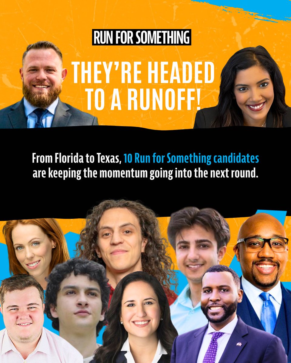 runforsomething's tweet image. The race isn’t over, the heat is on. 🔥 
10 RFS candidates are headed to runoffs in FL, NJ, SC, GA &amp;amp; TX.
They’ve got momentum. Let’s keep the support going