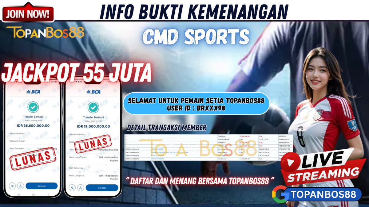 TopanOfficiall's tweet photo. 🔥 “BUKTI NYATA, BUKAN JANJI! 💥
Member User id : brxxX98  berhasil WD 55 JUTA💰
Langsung cair tanpa ribet cuma di TOPANBOS88 🚀
🎰 Main seru, menang gede, dibayar lunas !!

📌 KETIK DIGOOGLE TOPANBOS88
📌 Telegram : @Topanbos88officiall
#topanbos88 #kemenangan #patlama #fypage https://t.co/OnK1Qcj1Jp