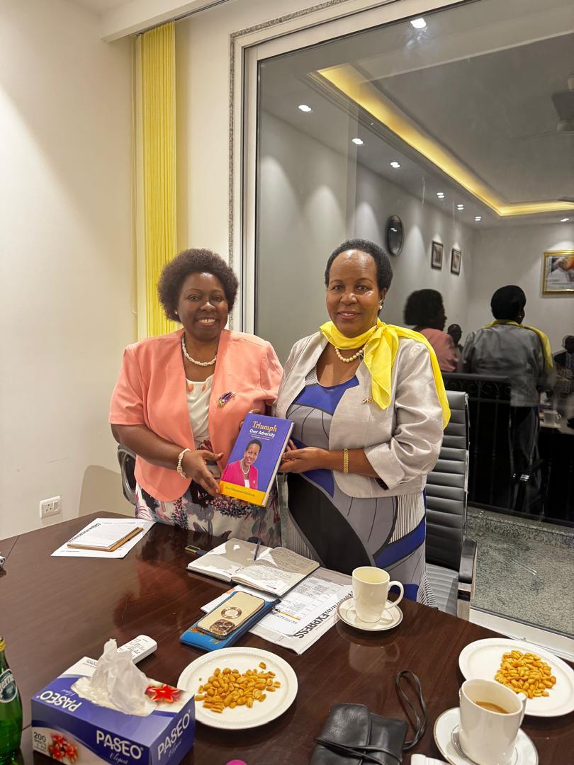 This afternoon, H.E Prof. Joyce Kakuramatsi Kikafunda received a distinguished delegation of Board Members and Senior Management from Uganda Airlines led by the Board Chairperson Mrs. Priscilla Mirembe Serukka, who paid a courtesy call on the High Commission.