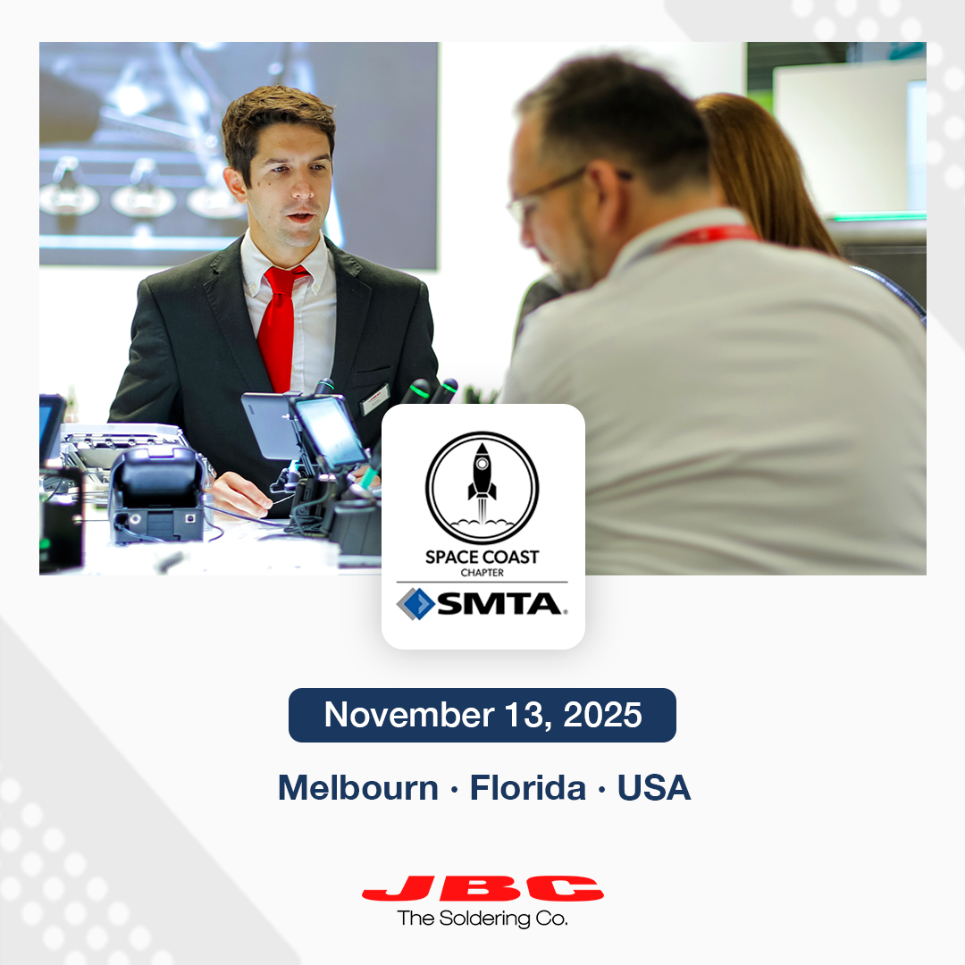 This week, JBC will be present at two major industry events: 

#PCBCarolina :
📅 : November 12, 2025
🌐 : pcbcarolina.com

#SMTASpaceCoastExpo &amp; Tech Forum :

📅 : November 13, 2025
🌐 : smta.org/event/spacecoa…

See you there!

#JBCtools #handsoldering #electronics #USA