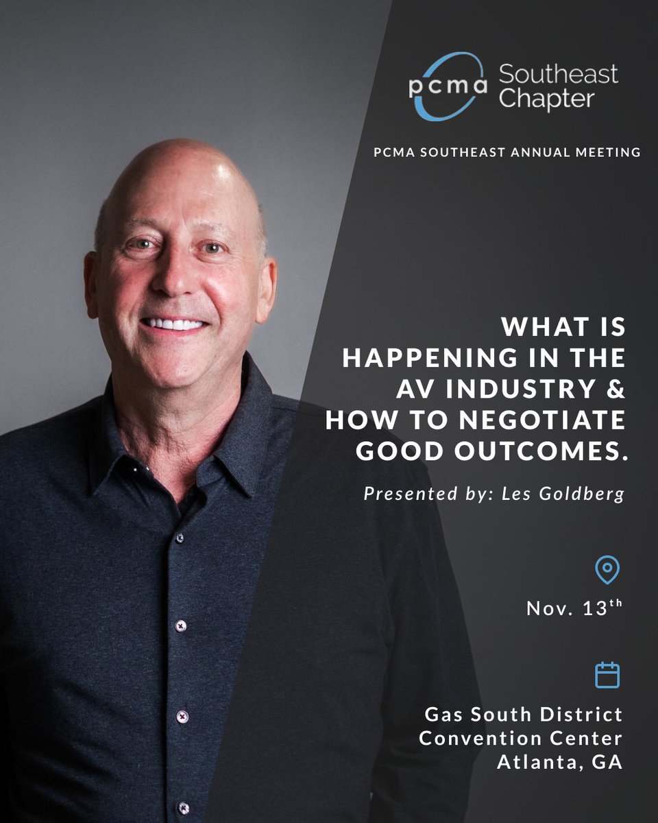 LMG_BeyondTech's tweet image. Attending the PCMA Southeast Chapter Annual Meeting this Thursday in Atlanta, GA? Come listen to @LES_GOLDBERG discuss what is happening in the AV Industry. Hope to see you there! #BeyondTechnology #LMGShowTechnology  @SE_PCMA southeast.pcma.org/event/2025-ann…