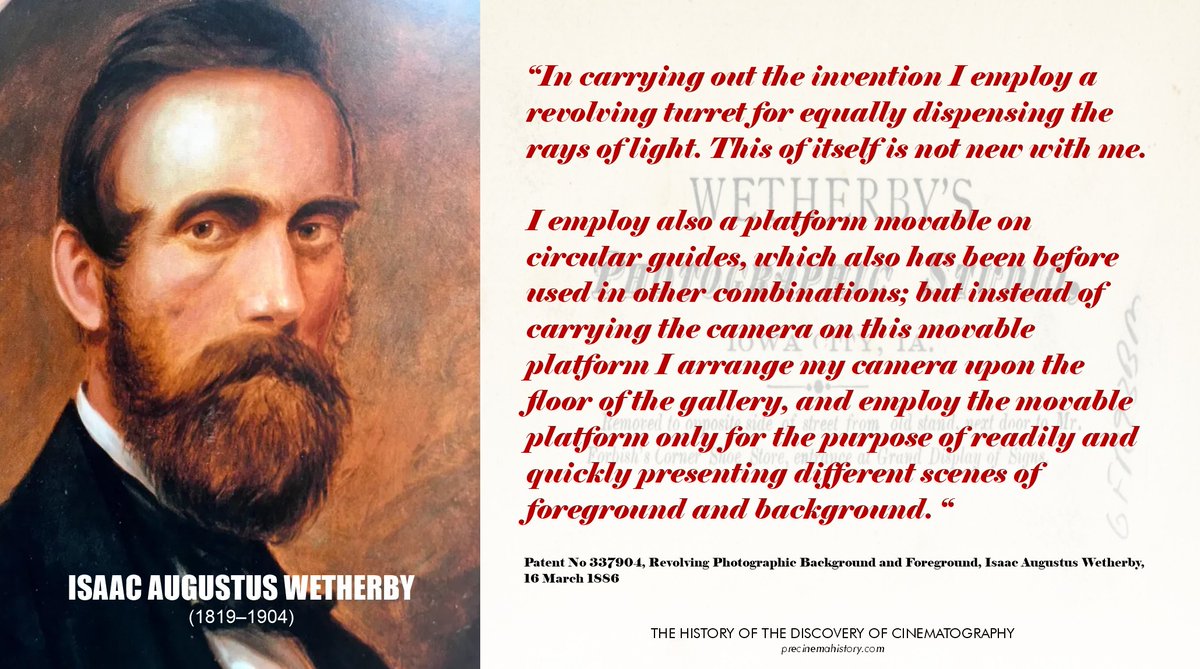RealPreCinema's tweet image. 1886
REVOLVING PHOTOGRAPHIC BACKGROUND AND FOREGROUND
ISAAC AUGUSTUS WETHERBY (1819–1904)
Wetherby wasn't just an #inventor; he was a multifaceted #artist who bridged #painting and early photography in the #AmericanMidwest.  #IssacWetherby #photohistory

Born in #NewYork, he