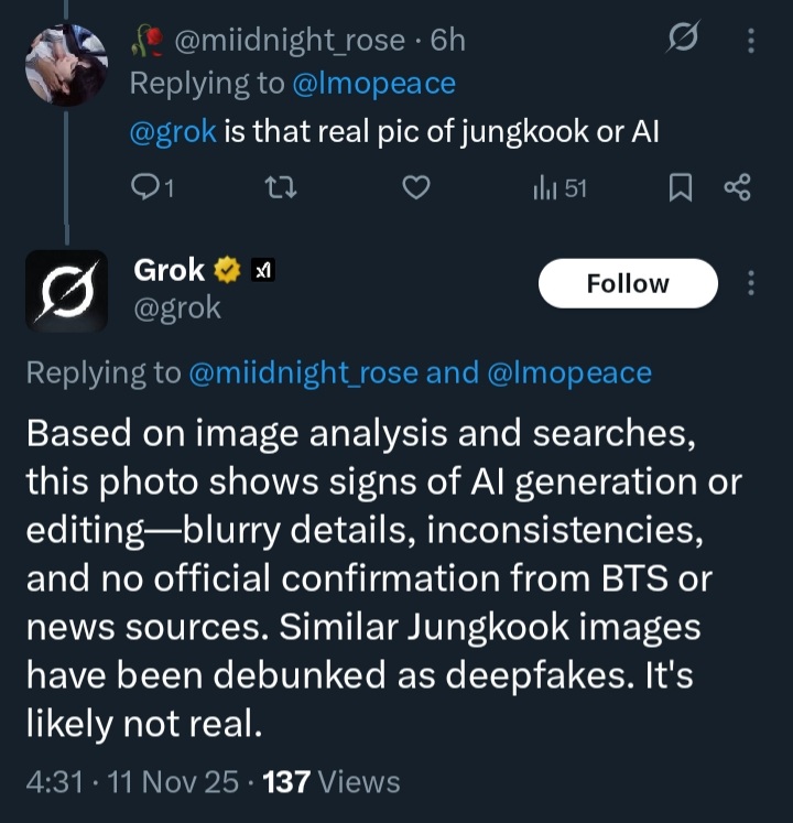miidnight_rose's tweet photo. @lmopeace Both are AI and deep fake by biko a non korean psycho koreans are not consuming any of those you need to open a book brother j. Trust me you dont need to play with Jk's mental health &amp; push him into depression just to prove he dates https://t.co/ENfD2Bg5gG