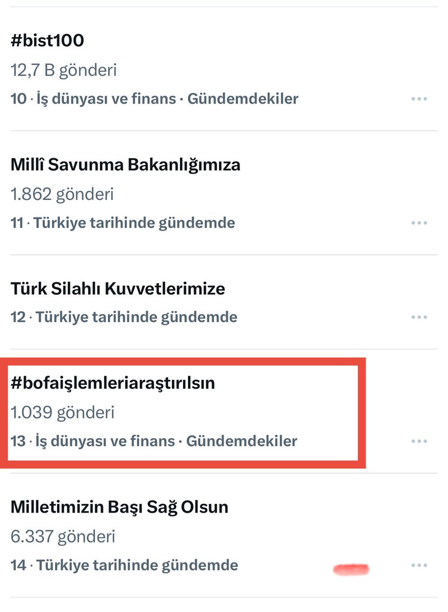 ilkerpr's tweet image. Emeklerinize sağlık 

Ülke gündemine 13. sırada girdik 

Biraz daha destek lütfen 🙏 

#bofaişlemleriaraştırılsın