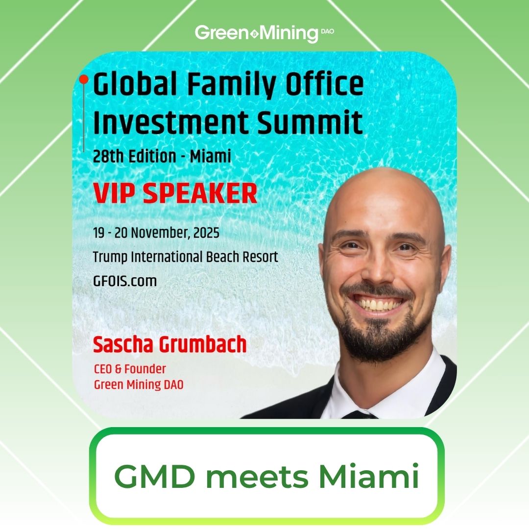 Greenminingdao's tweet image. 🇺🇸 GMD Takes the Stage in Miami

We’re excited to share that our co-founder Sascha Grumbach will be speaking at the Global Family Office Investment Summit in Miami this November. 🚀

This summit gathers some of the most forward-thinking investors and innovators on the planet — a…