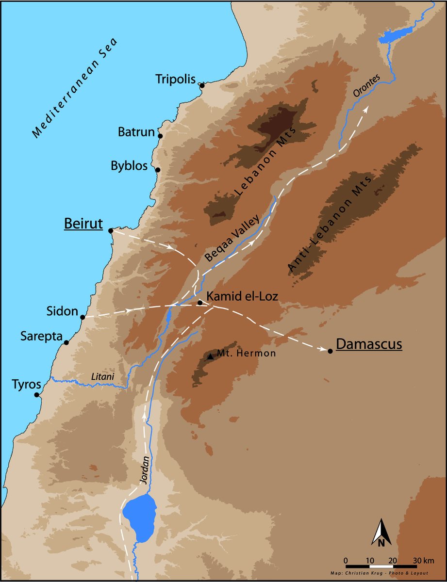 Excavations at Kamed el-Loz (ancient Kumidi) in the Beqaa Valley uncovered temples, palaces, cuneiform tablets and Phoenician-style artifacts dating from the Bronze and Iron Ages, proof that Phoenician culture did not only extend well beyond the coast into inland Lebanon but most