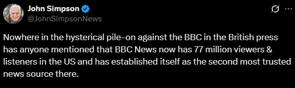 Nigel_Sh0rt's tweet photo. 77m reasons why the BBC should have been honest, and why the lawsuit is for such an eye-watering sum.

All I've heard all day is people whining about this and how its 'so unfair' on the BBC. Mostly from people who complain about 'Russian interference' in elections #Trump #BBC https://t.co/ex0Bx8SJuS