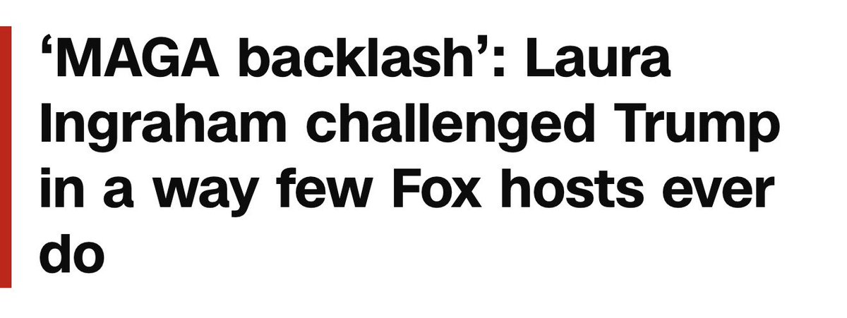 Last night's <a href="/IngrahamAngle/">Laura Ingraham</a> interview with Trump was fascinating. Trump's Fox friends are sometimes so promotional/deferential during interviews that little gets challenged, and no news gets made. But Laura Ingraham was more strategic than that... 🧵