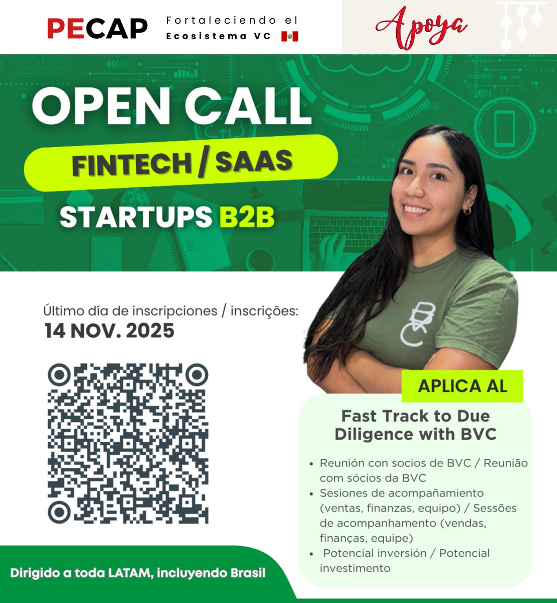 🚀¡Última edición del Open Call! Una oportunidad para conectar con inversionistas y acceder a mentorías estratégicas en ventas, finanzas y equipo
Las startups seleccionadas podrán reunirse con los GP’s del fondo y optar por una inversión de hasta USD 100K🔗brazilventurecapital.notion.site/Open-Call-Star…