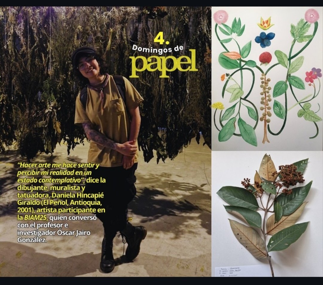 danielahg_art's tweet photo. *Dibujante, muralista y tatuadora, Daniela Hincapie Giraldo (El Peñol, Antioquia, 2001)*, artista participante en la BIAM25, quien conversó con el profesor e investigador Óscar Jairo González. Te invitamos a leer nuestro especial sobre la BIAM 2025, #Bienal Internacional   #Arte https://t.co/qrqCiioYkD