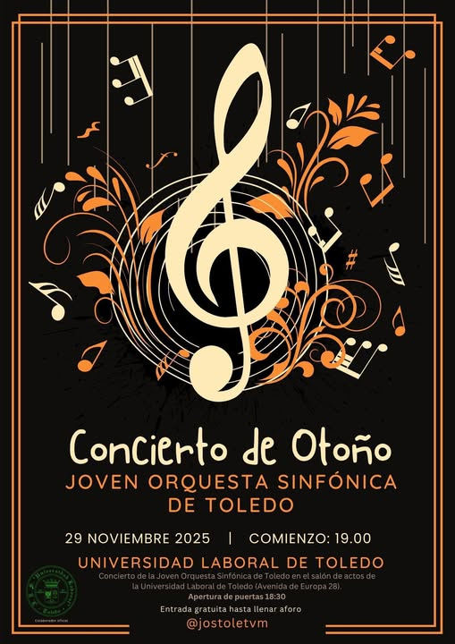 No te pierdas el concierto de la <a href="/JOSToletvm/">Orquesta Sinfónica de Toledo</a> el próximo 29 de noviembre en <a href="/ulaboral/">UNIVERSIDAD LABORAL</a> 
Joven Orquesta Sinfónica de Toledo. #soydelauni