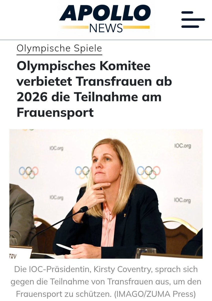 El Comité Olímpico Internacional anuncia que queda prohibido a partir de 2026 la participación de hombres trans en el deporte femenino. 
Todavía queda algo de sentido común para acabar con esta aberración que se ha prolongado demasiado tiempo.
