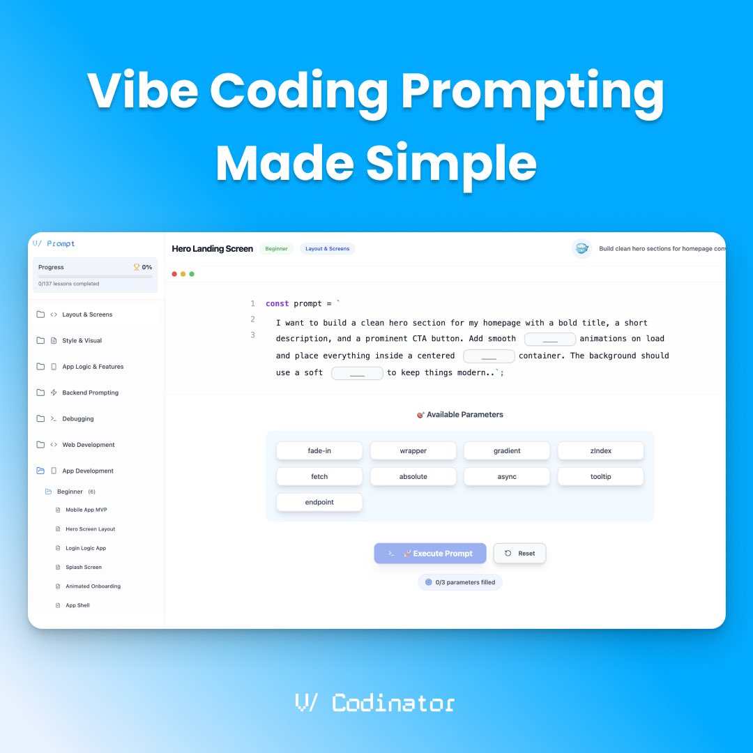 vcodinator's tweet image. From prompt to product - that’s the vibe 😎

Cody makes vibe coding prompting simple for non-tech builders

Learn by building 🚀

#vibecode #vcodinator