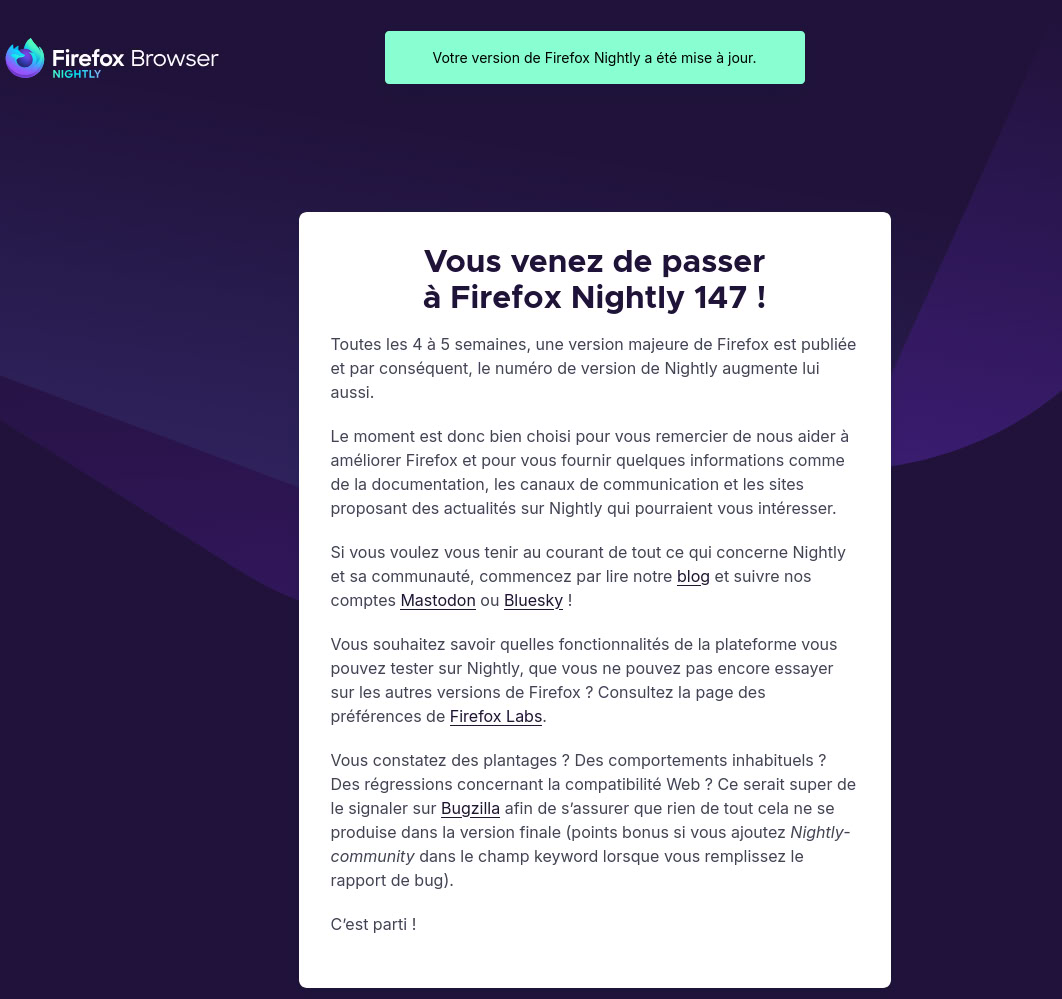 Vous venez de passer à Firefox Nightly 147 ! #JourDeSorties