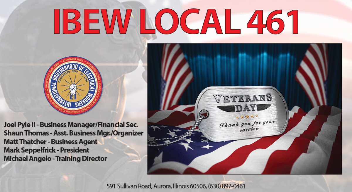 🇺🇸This #VeteransDay, the Aurora-based <a href="/IBEW/">IBEW</a> Local 461 remembers that freedom, like solidarity, is something we protect together. Thank you to all who serve.
#UnionStrong #Solidarity #LaborNews