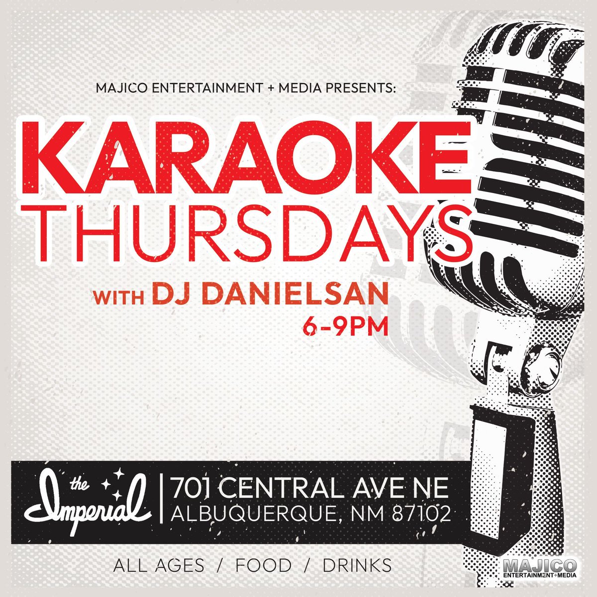 MajicoEnt's tweet photo. 🎤 Karaoke Thursdays | 6–9 PM
Sing, sip &amp; shine with DJ Danielsan at The Imperial! 🎶
🍹 Cocktails, NM brews &amp; wine
🌮 Vegan Vato, Latin Flavor &amp; La Cocina de Maria
📍 701 Central Ave NE | No cover | All ages
#KaraokeThursdays #MajicoEnt https://t.co/cdPzWVi4Tk