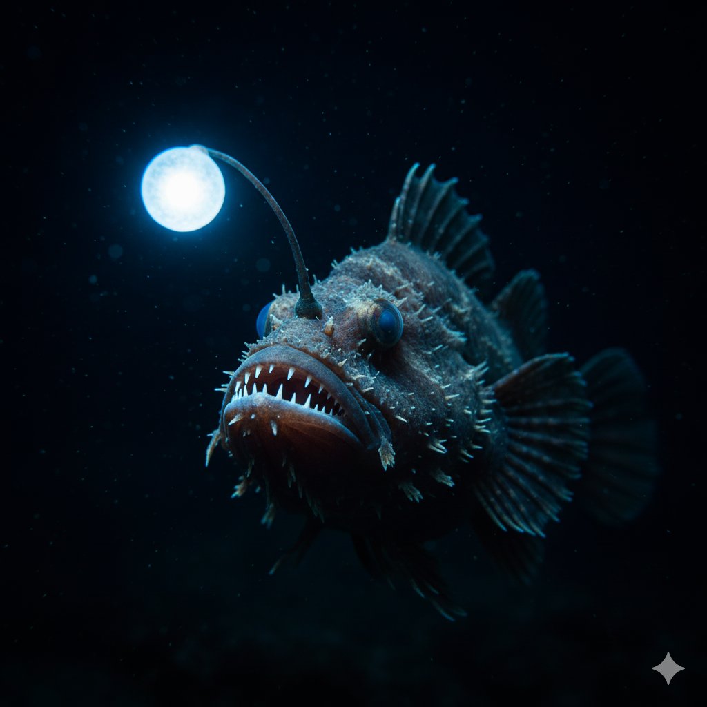 SachinPandey241's tweet photo. Ever wondered how anything survives in the deepest, darkest parts of the ocean? 

Meet the Anglerfish! With its own built-in fishing lure and bioluminescent light, it's basically a living submarine predator. 

Evolution is WILD. 🌌🐟 #DeepSeaCreatures #ExtremeLife #OceanExplorer