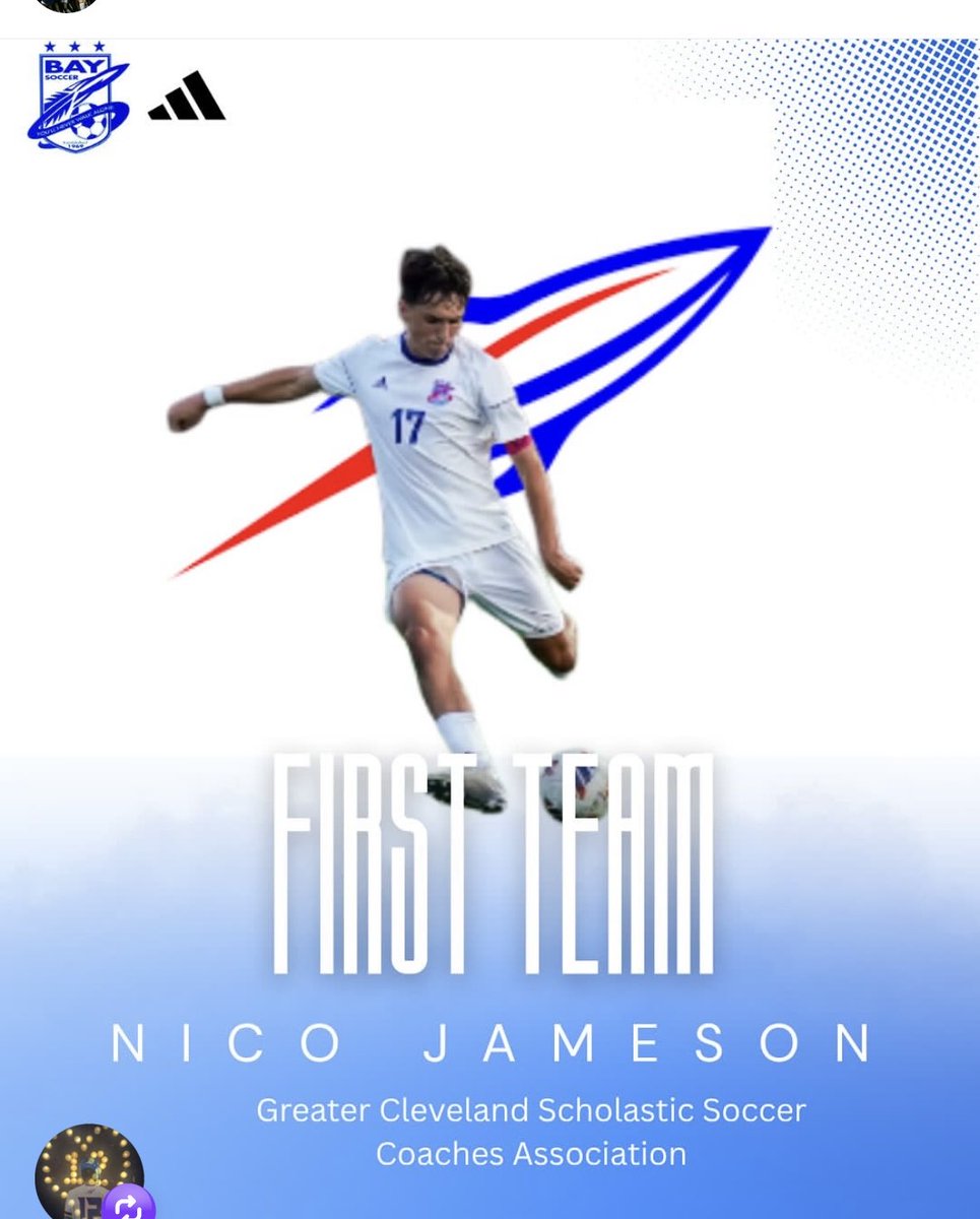 Congratulations to Nico Jameson. Division IV Player of the Year and First Team Greater Cleveland Scholastic Soccer Coaches Association! Well done🚀<a href="/BayAthletics/">Bay Athletics</a> <a href="/BaySchoolsOH/">Bay Village Schools</a>