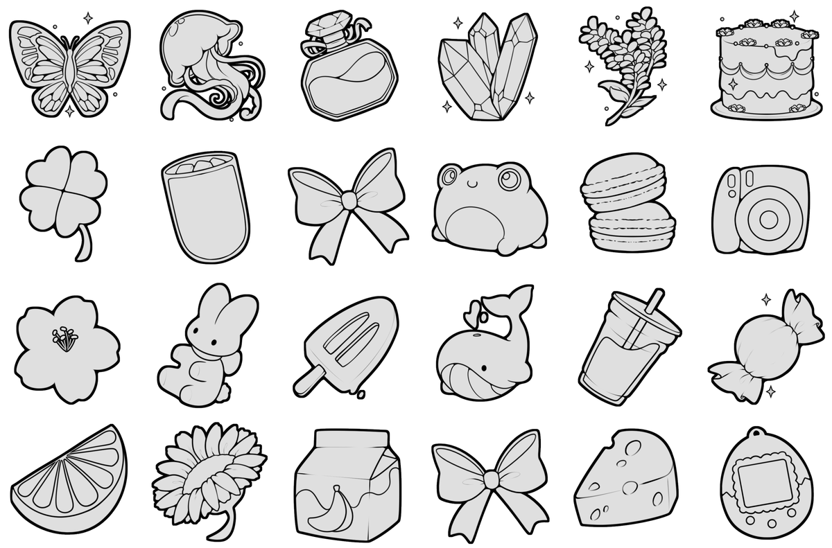 Work in progress~ 
These will be pre-made badges and they will be available on my shop!

1st row will be all purple tones
2nd row all green
3rd row all light blue
4th row all yellow 

So excited to color these ʚ(｡˃ ᵕ ˂ )ɞ