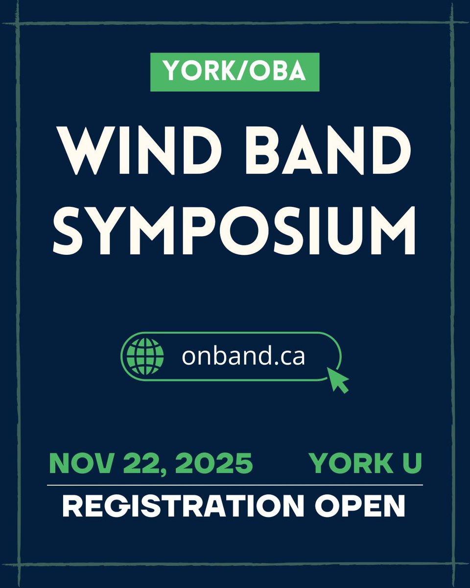 Registration is still open for this year’s Beginning Band Symposium happening Saturday, November 2022 at York University! This year we have  a suite of fantastic clinicians that will lead   delegates through a series of workshops with topics spanninng (1/2):